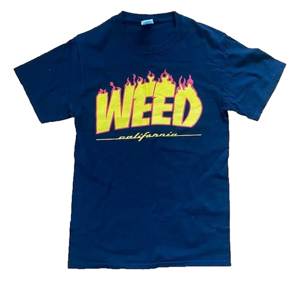 Weed California CA Black Tshirt with Flames Mens Size Small - Picture 1 of 3